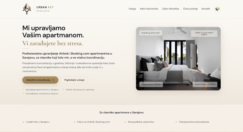 UrbanKey Sarajevo marketing homepage hero